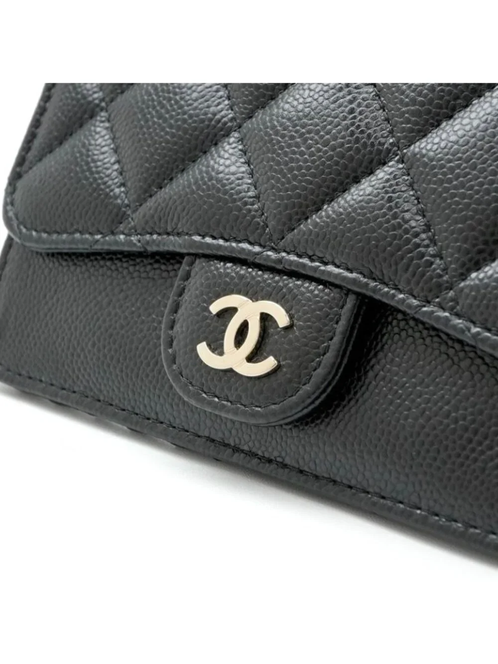Chanel Wallet Coin Purse Black Gold Fragment Case Card Slot Classic